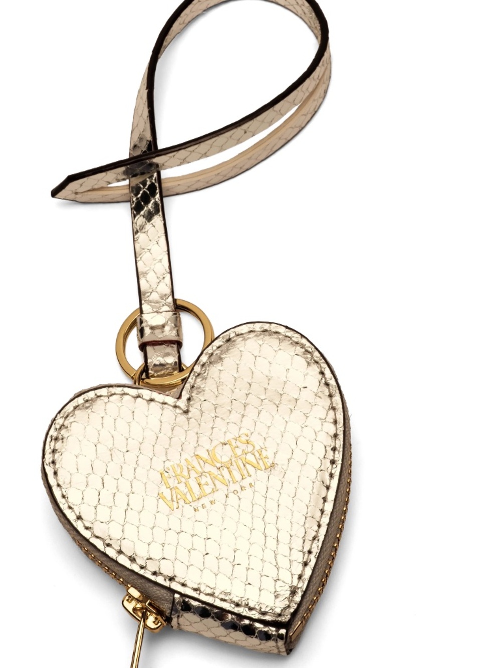 Frances Valentine Heart Snakeskin Embossed Metallic Leather Key Chain Wristlet